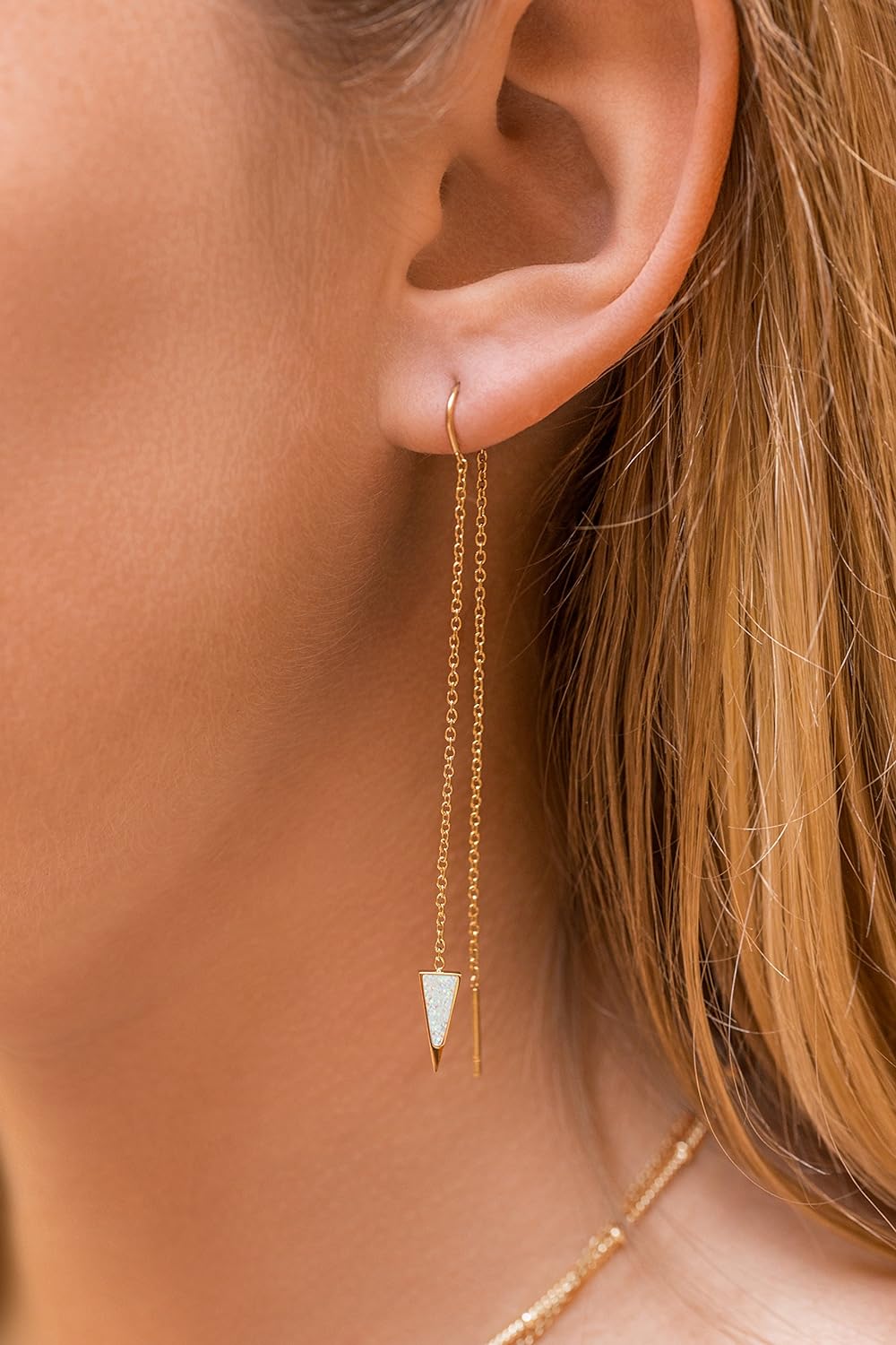 14K Gold Chain Earrings for Women, Gold Threader Earrings for Women | Double Piercing Earrings, | Gold Drop Earrings, Dangle Earrings, Long Earrings for Women, Travel Accessories for Women, Spring Earrings